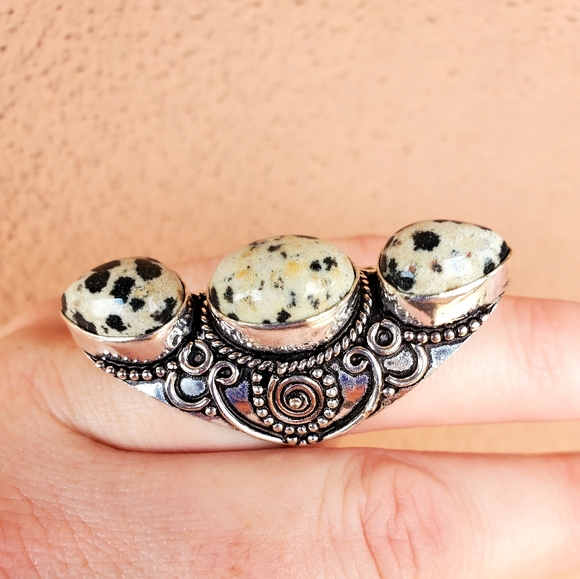 New Dalmatian Jasper 925 Silver Statement Ring. - Picture 6 of 15
